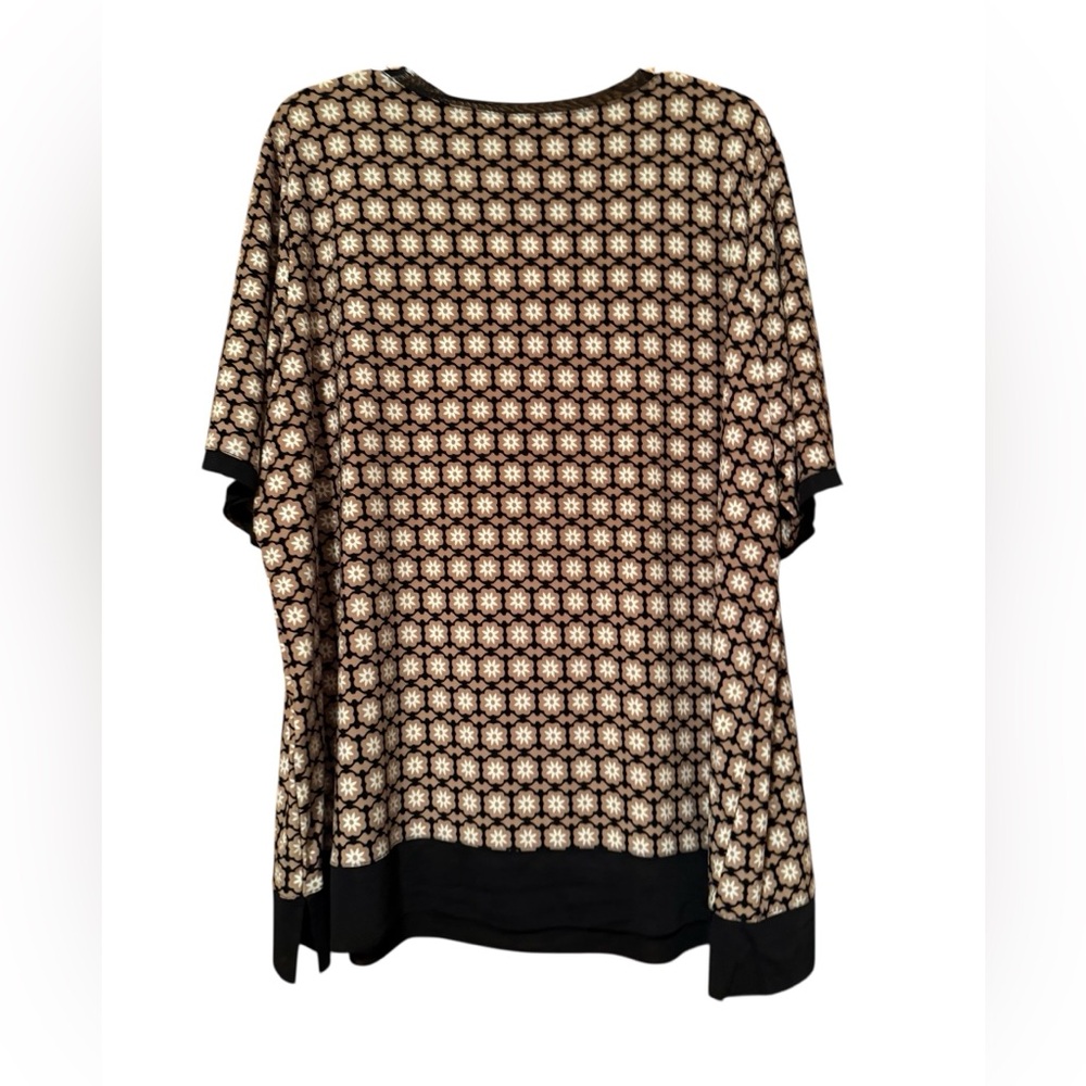 Anne Klein Black Cream Patterned Short Sleeve Top - Picture 3 of 7
